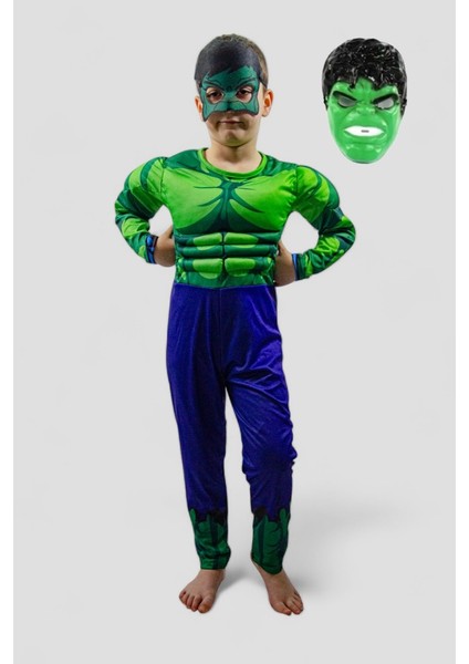 Hulk Kostümü Kaslı 2 Maskeli Hulk Çocuk Kostümü Maskeli Kaslı Parti Özel Gün Kıyafeti