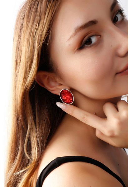 Matya Antik Gümüş Kaplama Çivili Kırmızı Taşlı Model Küpe fiyatları