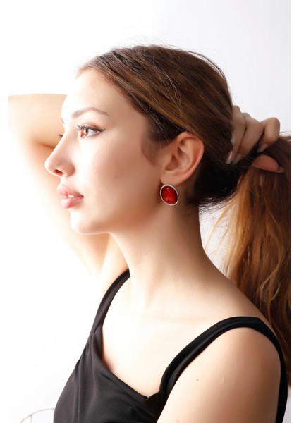 Matya Antik Gümüş Kaplama Çivili Kırmızı Taşlı Model Küpe modelleri