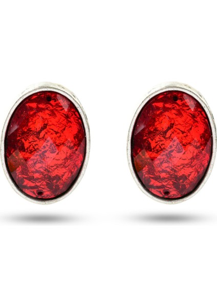 Matya Antik Gümüş Kaplama Çivili Kırmızı Taşlı Model Küpe indirimleri