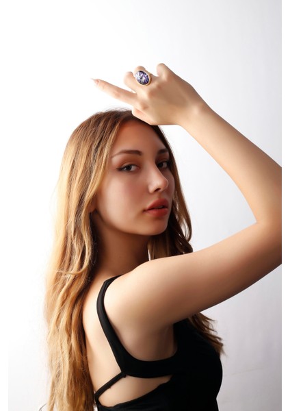 Matya Altın Renk Lak Kaplama Ayarlanabilir Mor Taşlı Yüzük modelleri