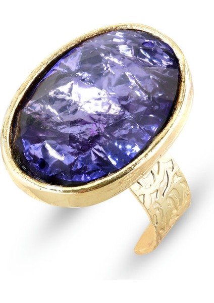 Matya Altın Renk Lak Kaplama Ayarlanabilir Mor Taşlı Yüzük indirimleri