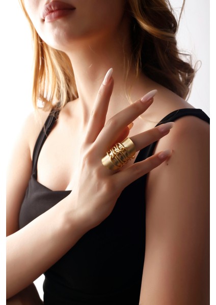 Matya Mat Altın Kaplama Halat Formunda Ayarlanabilir Yüzük