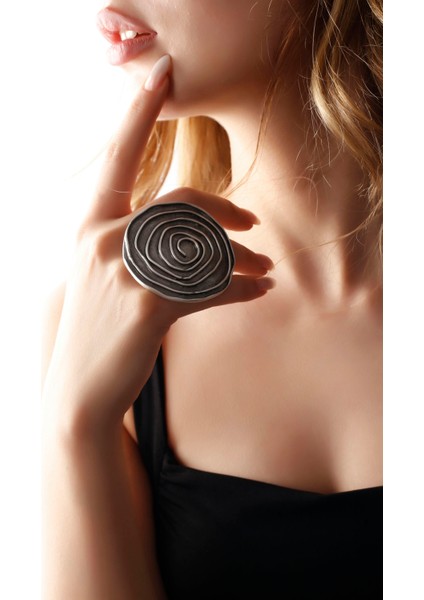 Matya Antik Gümüş Kaplama Büyük Spiral Model Ayarlanabilir Yüzük modelleri
