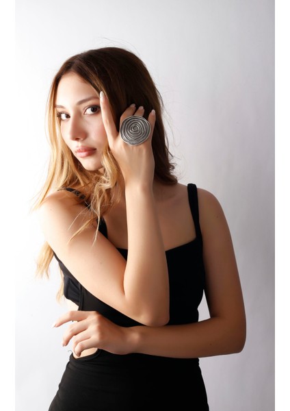 Matya Antik Gümüş Kaplama Büyük Spiral Model Ayarlanabilir Yüzük fırsatları