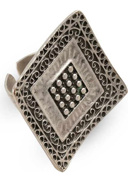 Matya Kare Motifli Ayarlanabilir Antik Gümüş Kaplama Yüzük fırsatları