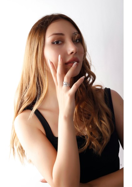 Matya Antik Gümüş Kaplama Yaprak Modeli Ayarlanabilir Yüzük modelleri