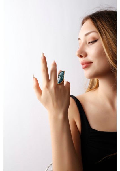 Matya Altın Renk Lak Kaplama Ayarlanabilir Turkuaz Taşlı Yüzük fırsatları