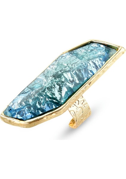 Matya Altın Renk Lak Kaplama Ayarlanabilir Turkuaz Taşlı Yüzük indirimleri