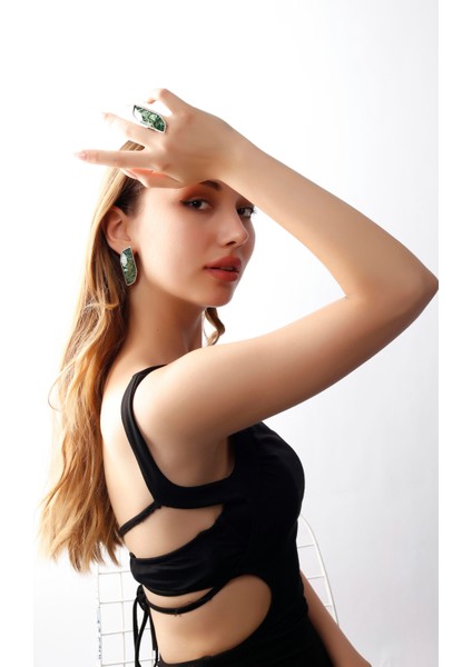 Matya Antik Gümüş Kaplama Ayarlanabilir Turkuaz Taşlı Çivili Model El Işçiliği Küpe & Yüzük Set modelleri