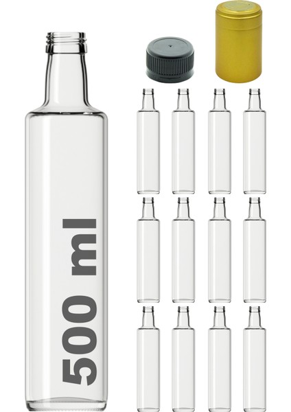 500 cc Şeffaf Dorika Kilitli Kapaklı ve Kapüşonlu 500 ml Yuvarlak Cam Şişe 12 Adet