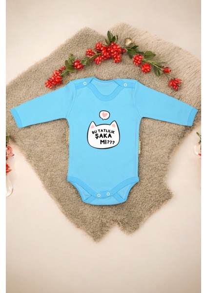 %100 Pamuk Bu Tatlılık Şaka Mı Baskılı Omuz Çıt Çıt Zıbın