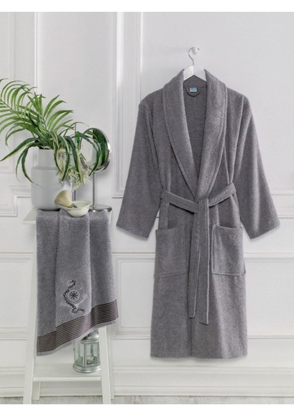 Antrasit Havlulu Bornoz 2li Set