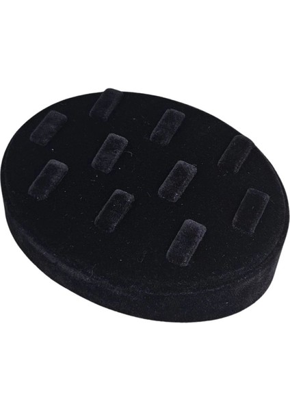 Yüzük Standı ve Tablası (Oval) Süet Siyah (10 Tırnaklı)