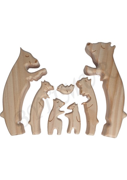 Ayı Aile Model Ahşap Soy Ağacı Puzzle Dekoratif 7 Li Isim Yazılabilen Biblo Set Hediyelik