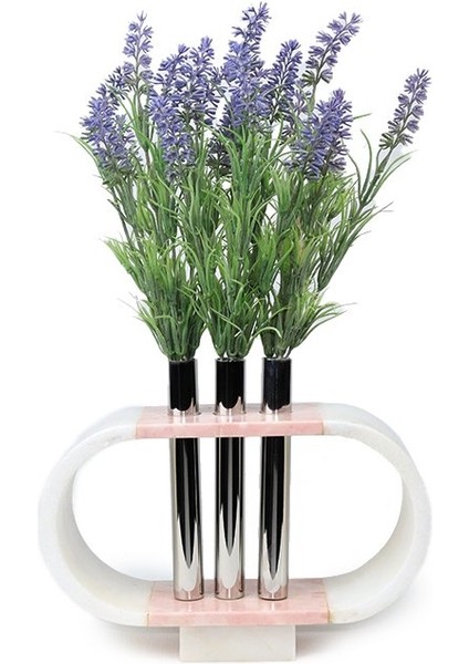 Metal Detaylı Oval Pembe Mermer Obje