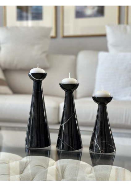 3'lü Toros Mermer Tealight Mumluk