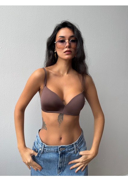 Mikro Kumaş Desteksiz C Kap Kahve Sütyen (700)