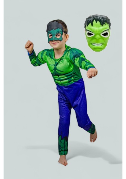 Hulk Kostümü Kaslı Işıklı Maskeli Hulk Çocuk Kostümü Maskeli Kaslı Parti Özel Gün Kıyafeti