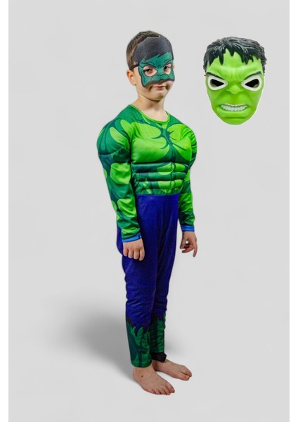 Hulk Kostümü Kaslı Işıklı Maskeli Hulk Çocuk Kostümü Maskeli Kaslı Parti Özel Gün Kıyafeti
