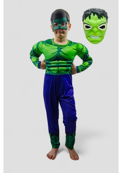 Hulk Kostümü Kaslı Işıklı Maskeli Hulk Çocuk Kostümü Maskeli Kaslı Parti Özel Gün Kıyafeti