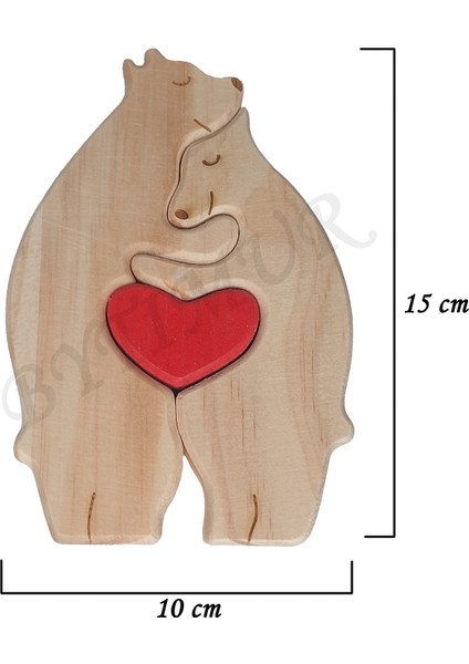 Ayı Aile Model Ahşap Soy Ağacı Puzzle Dekoratif 2 Li Isim Yazılabilen Biblo Set Hediyelik