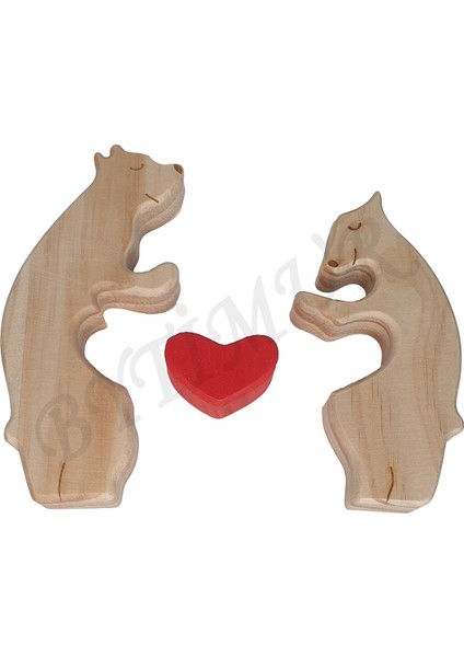 Ayı Aile Model Ahşap Soy Ağacı Puzzle Dekoratif 2 Li Isim Yazılabilen Biblo Set Hediyelik