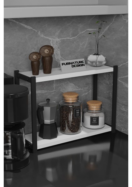 Metal Mutfak Tezgah Üstü Organizer 2 Yüksek Raflı Banyo Mutfak Düzenleyici Beyaz