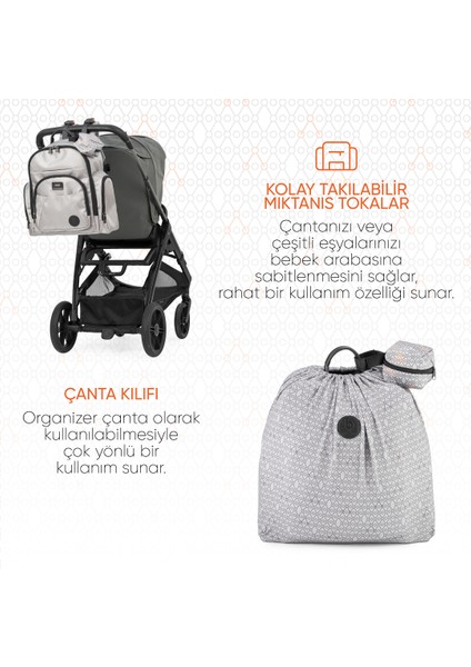 Kişiye Özel Çok Fonksiyonlu Anne Baba ve Bebek Bakım Sırt Çantası - Grey