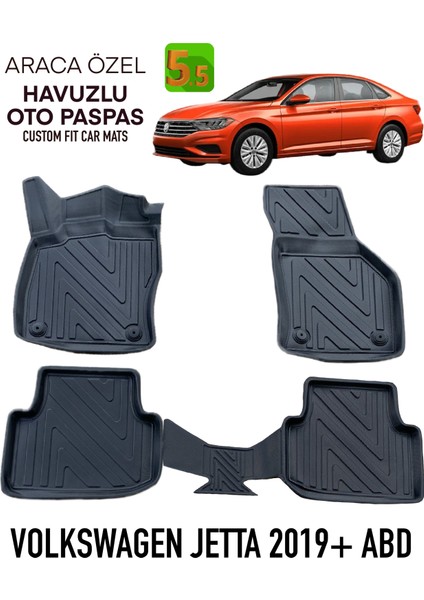 NewDeco Volkswagen Jetta 2019 Sonrasi Için 5,5d Carbon Style Havuzlu Paspas - Tpe Malzeme