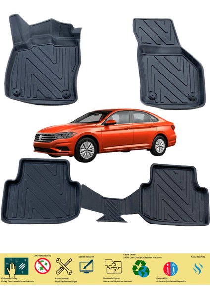 NewDeco Volkswagen Jetta 2019 Sonrasi Için 5,5d Carbon Style Havuzlu Paspas - Tpe Malzeme