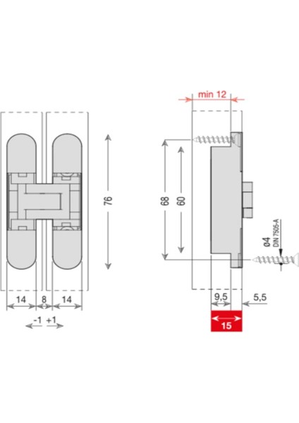 Gizli Menteşe 76X14 mm 16 kg Mat Siyah Renk