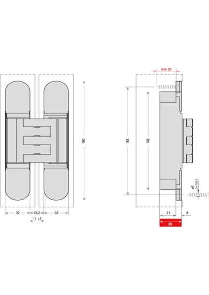 Gizli Menteşe 180X32 mm Füme Saten Renk modelleri