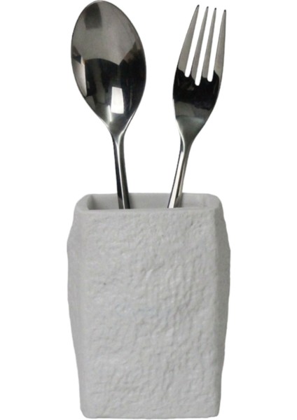 Tezgah Üstü Kaşıklık Dekoratif Dik Kaşıklık Silindir Kaşıklık Gümüş Eskitme Renk