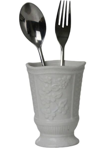 Tezgah Üstü Kaşıklık Dekoratif Dik Kaşıklık Silindir Kaşıklık Gümüş Eskitme Renk