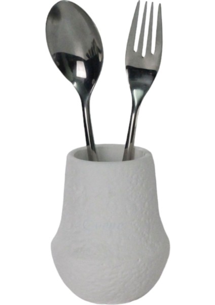 Tezgah Üstü Kaşıklık Dekoratif Dik Kaşıklık Silindir Kaşıklık Beyaz Renk