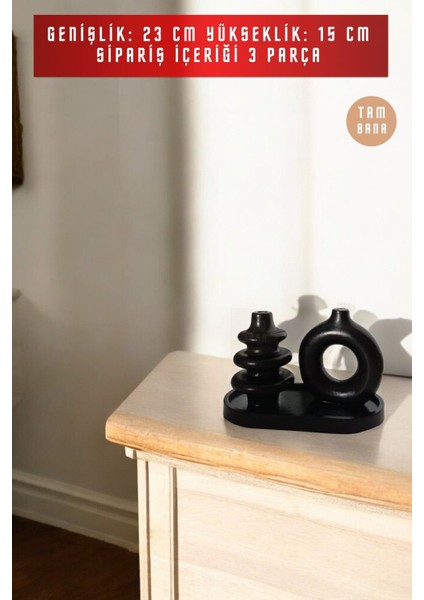 Siyah Sunumluk Takı Tabağı Dekoratif Tepsi Obje Seti 3 Parça Model 1046 modelleri