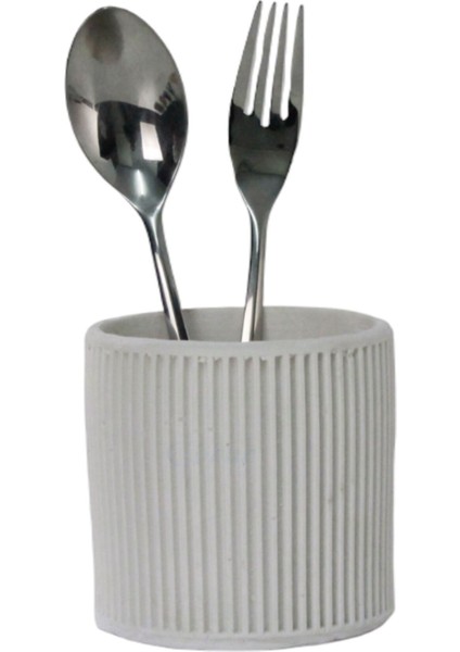 Tezgah Üstü Kaşıklık Dekoratif Dik Kaşıklık Silindir Kaşıklık Beyaz Renk