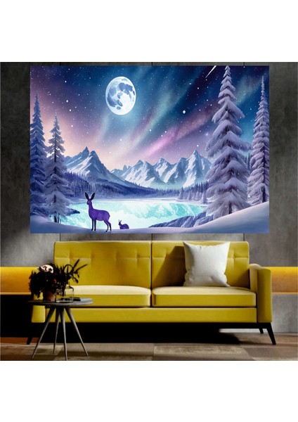 Karlı Dağ ve Ağaç Manzaralı Sanatsal Dekoratif Duvar Tablosu