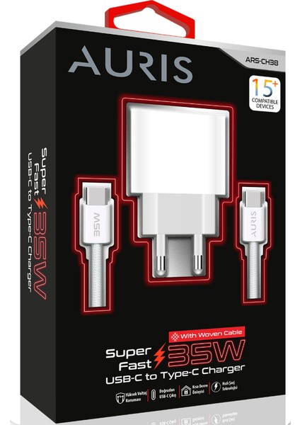 Iphone 15 16 Plus Pro Max Uyumlu 35 Watt Yüksek Hızlı Pd Şarj Aleti Cihazı +Usb C Kablo 60 W (1mt.) Örgülü