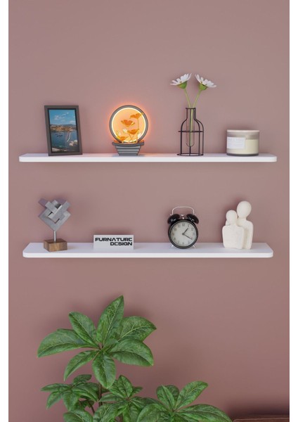 Dekoratif Uçan Duvar Rafı 2 Adet Gizli Monteli Raf Oval Kesim 80 x 18 cm