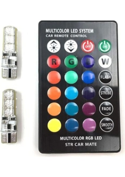 Kumandalı T10 Araç Park Ampulü Rgb LED Ampul- 2 Adet