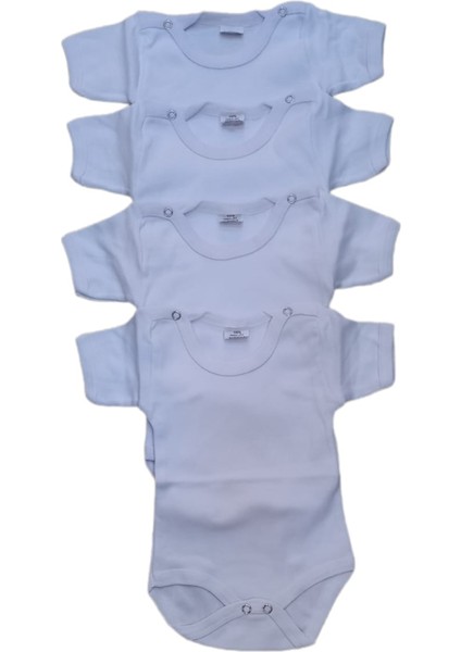 Bebek 4'lü Yarım Kollu Çıtçıtlı %100 Pamuklu Body Zıbın-Beyaz 2-3 Yaş