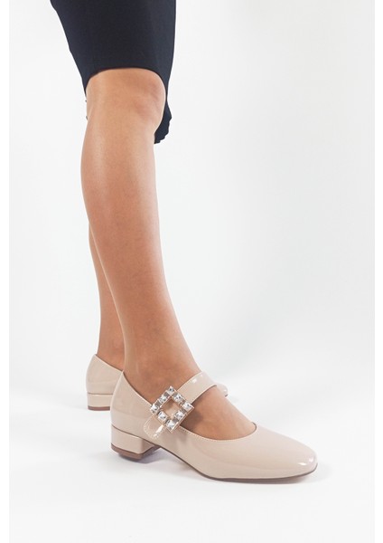 Bej Renk Rugan Yuvarlak Burun Tokalı Bantlı Kadın Topuklu Ayakkabı fiyatları