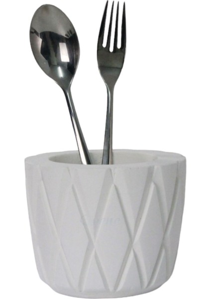 Tezgah Üstü Kaşıklık Dekoratif Dik Kaşıklık Silindir Kaşıklık Beyaz Renk