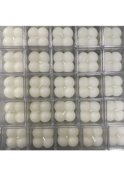 50 Adet Mika Kutulu Beyaz Mini Bubble Kokulu Mum Seti