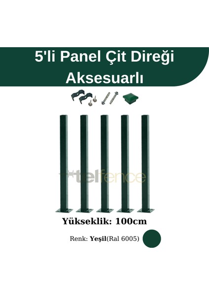 Panel Çit Direği Aksesuarlı Yeşil (5 Adet)