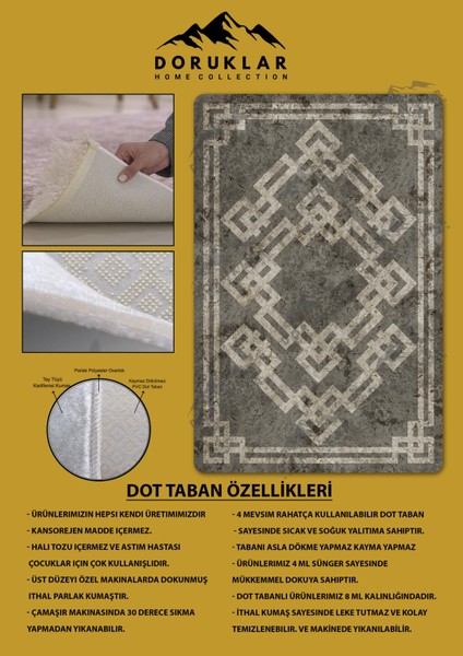 Kaymaz Taban Yıkanabilir Dijital Baskı Dekoratif Modern Desenli Dot Taban Halı Nova Serisi NV89