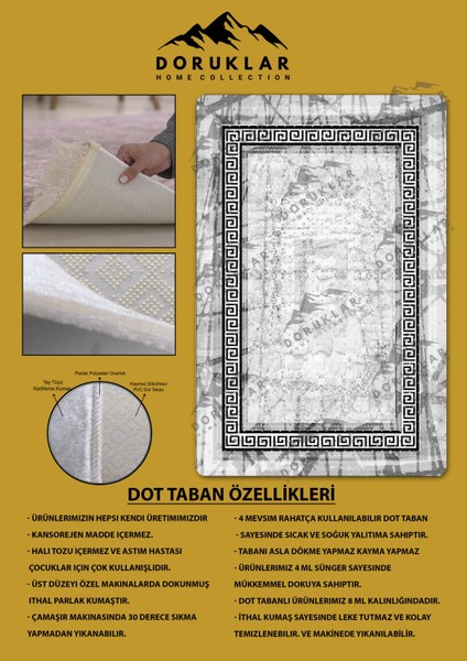 Kaymaz Taban Yıkanabilir Dijital Baskı Dekoratif Modern Desenli Dot Taban Halı Nova Serisi NV91