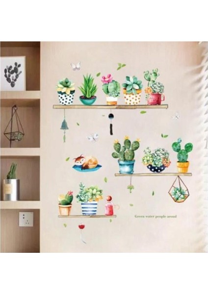 Sticker Yeşil Bitki Çiçek Duvar Stickeri Mutfak Salon Çocuk Oturma Odası Dekorasyon 3lü Set Çıkartma